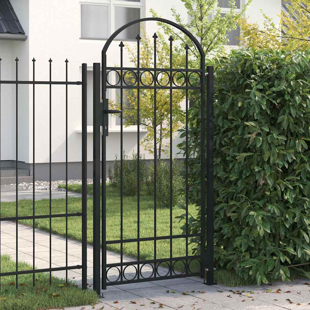 Image of Fence Gate With Arched Top, 2-post Garden Gate, Metal Gate, Yard Gate, Garden Gate, Fence Door, Single Gate, 105x170cm, Black