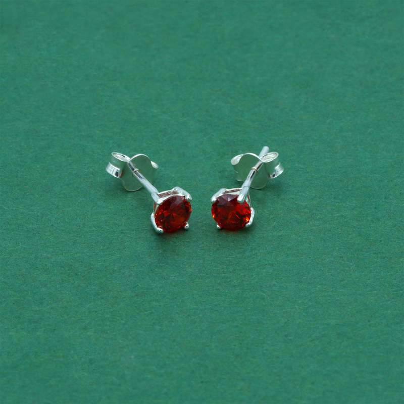 Women's 925 Sterling Silver Garnet CZ Stud Earrings