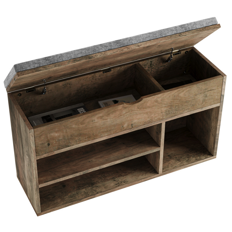 Image of Shoe Storage Bench With Padded Cushion, Entryway Shoe Bench With Flip-open Storage Box, Wooden Shoe Rack With Hidden Compartment, For Hallway, Living Room, Bedroom