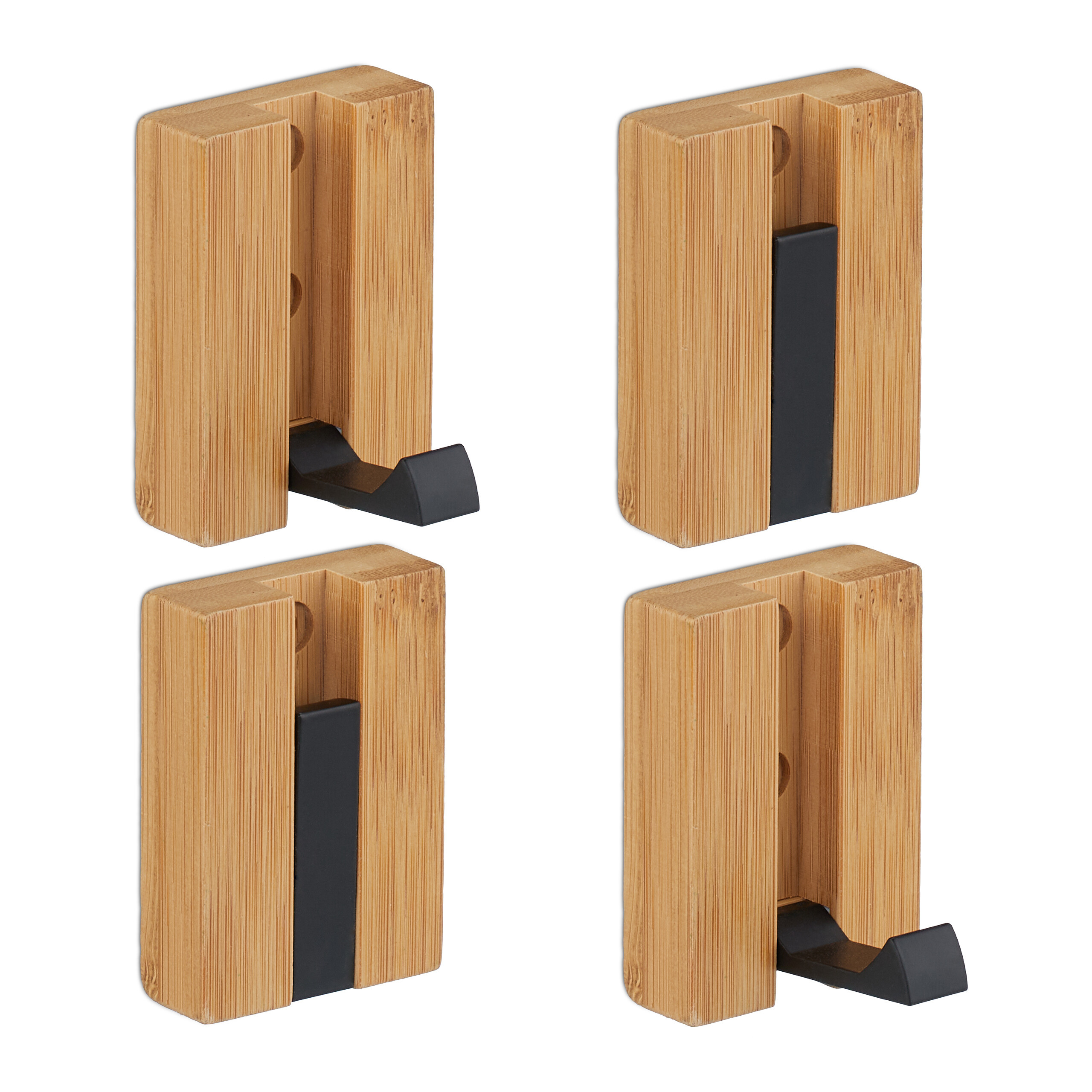 4 X Coat Hooks In Natural/black - (w)5 X (h)7 X (d)5 Cm