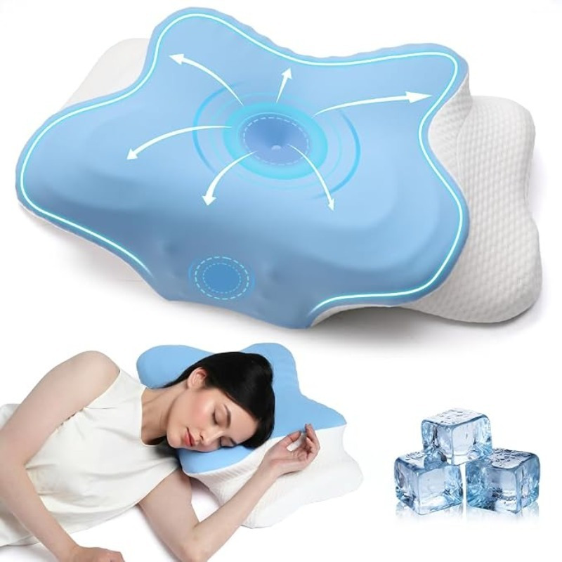 TEMU 1pc Memory Foam Ergonomic Cervical Cooling Pillow For Neck Pain Ergonomic Contour Neck Support Pillow For Side Back Stomach Sleepers All Sleep