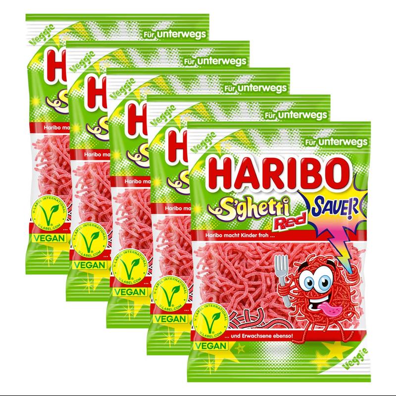 5x Haribo S'ghetti Red Sour Spaghetti Small Bags 85g (5x85g)