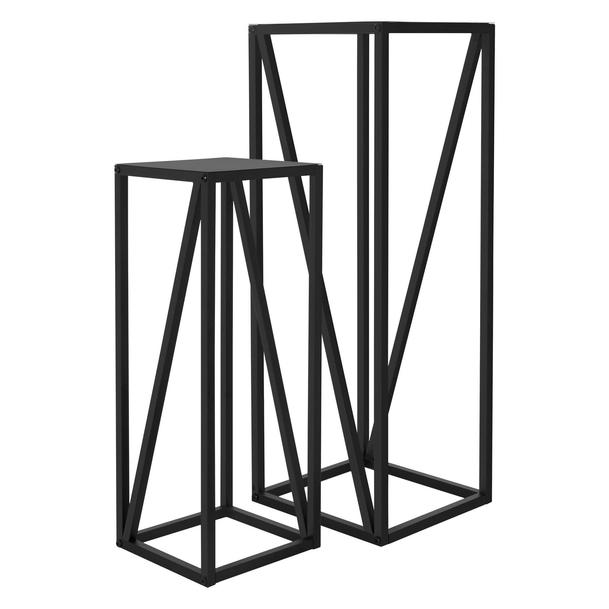 Image of Ml-design Flower Stand Set Of 2, Black, 21.5x21.5x57.4 Cm/26x26x73.5 Cm,, Metal Frame Plant Stand, Flower Pot Holder 2-piece, Tall Flower Pot Stand, Flower Stool Plant Pot Decorative Side Table
