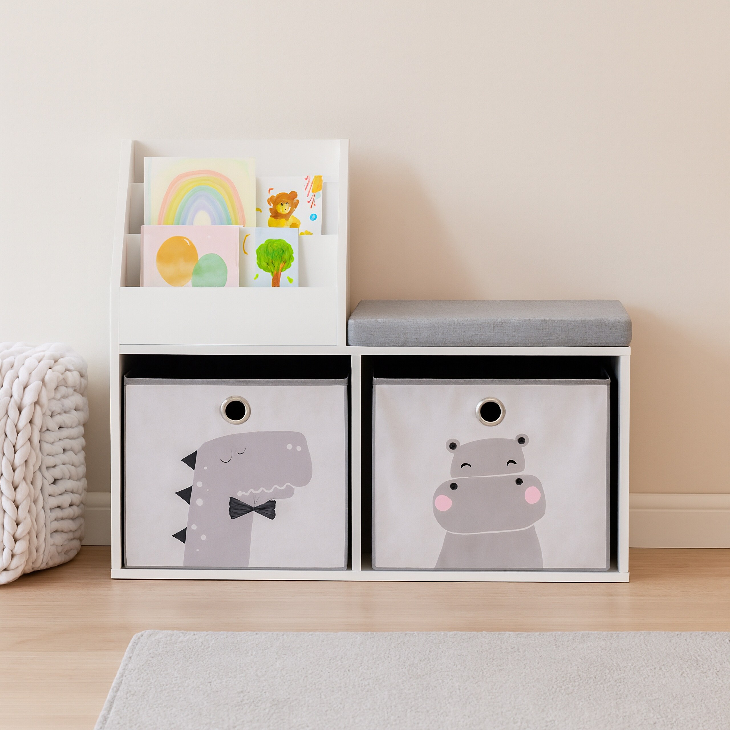Children's Bench in Gray/White