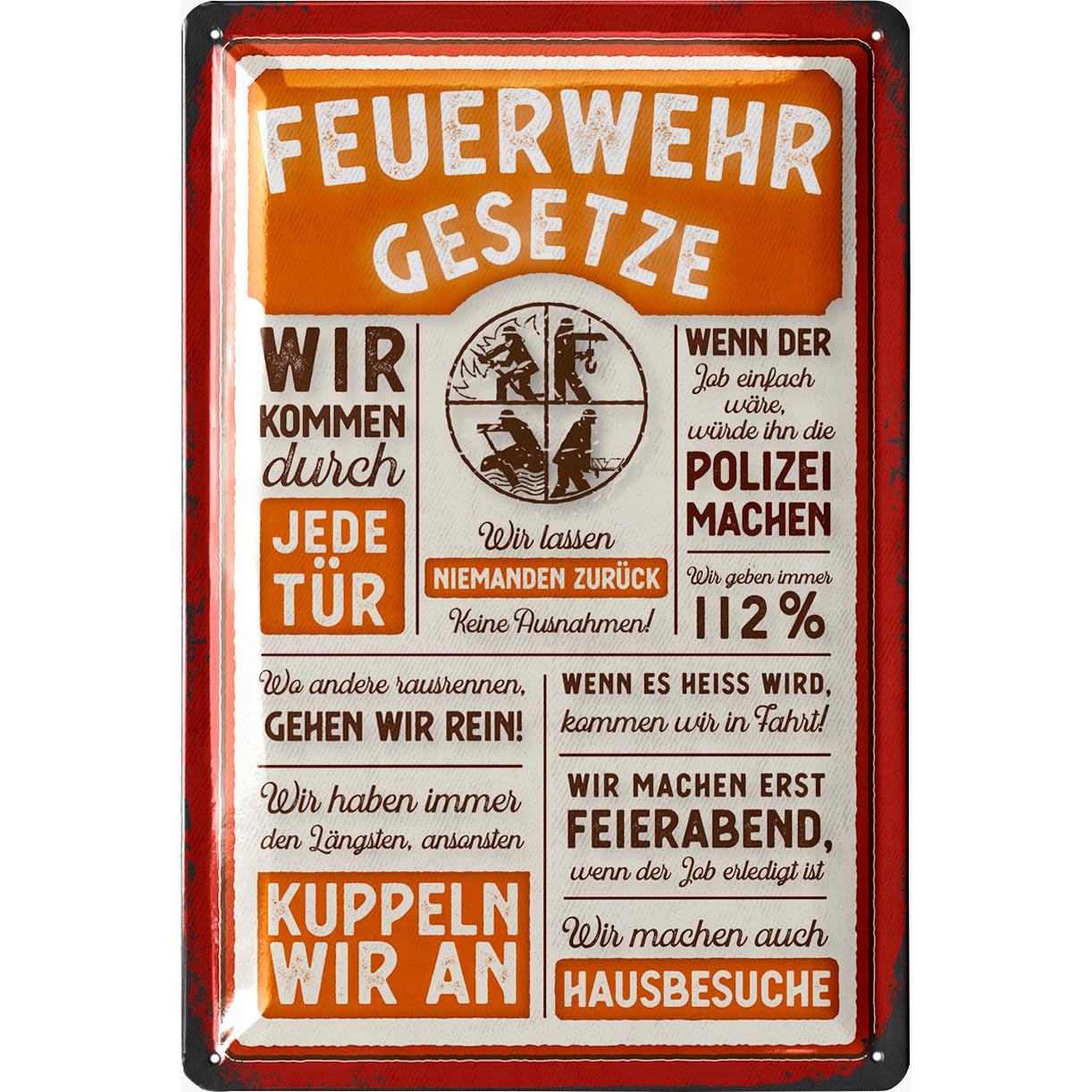 E-shop Retro Blechschild Feuerwehrgesetze - Feuerwehrmann Geschenke für Männer, Geschenkideen für Männer, Feuerwehr Deko Schild - Metallschild mit