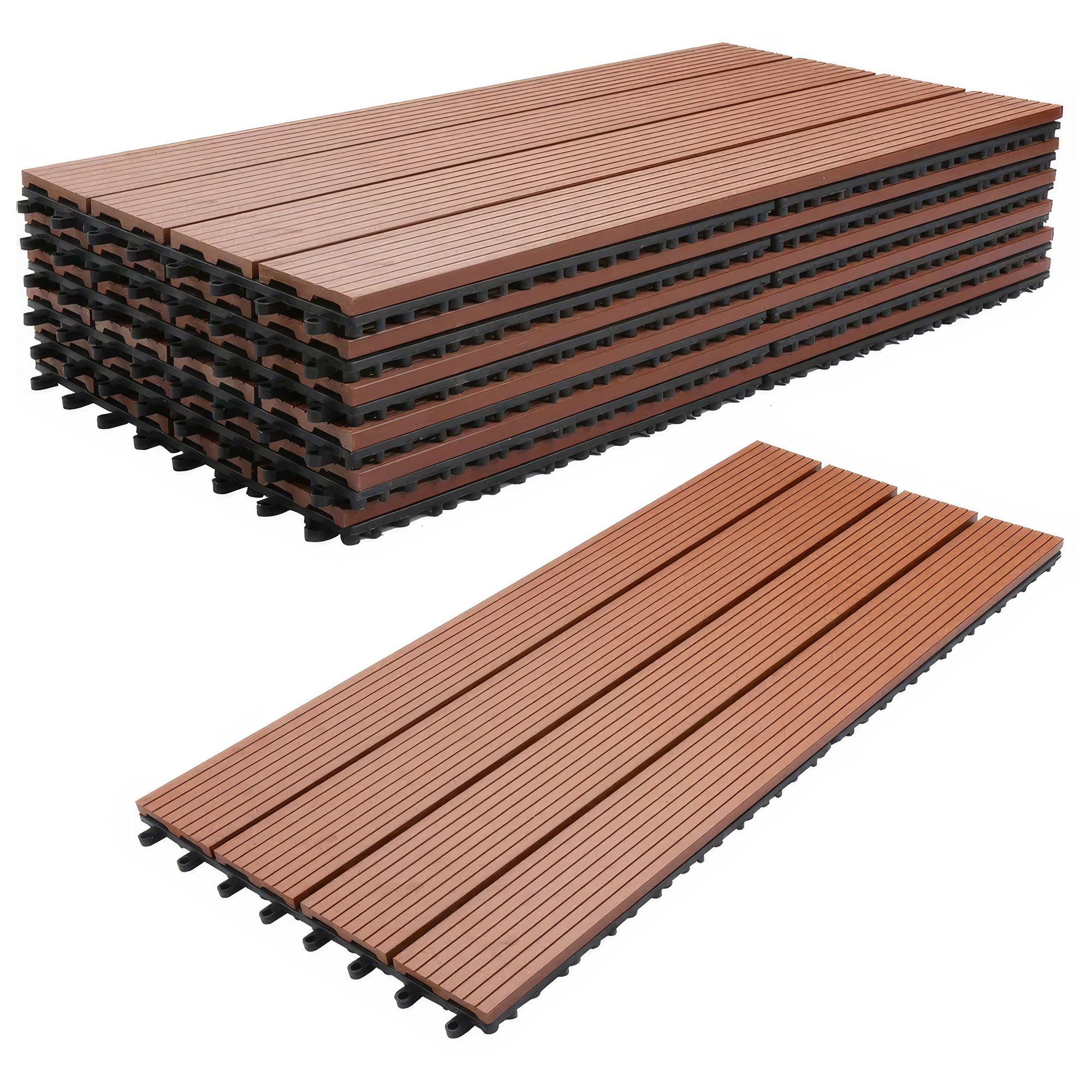 TEMU - da Esterno con Clip 90x30 cm 6 Piastrelle per Giardino Patio Terrazza in WPC OAK
