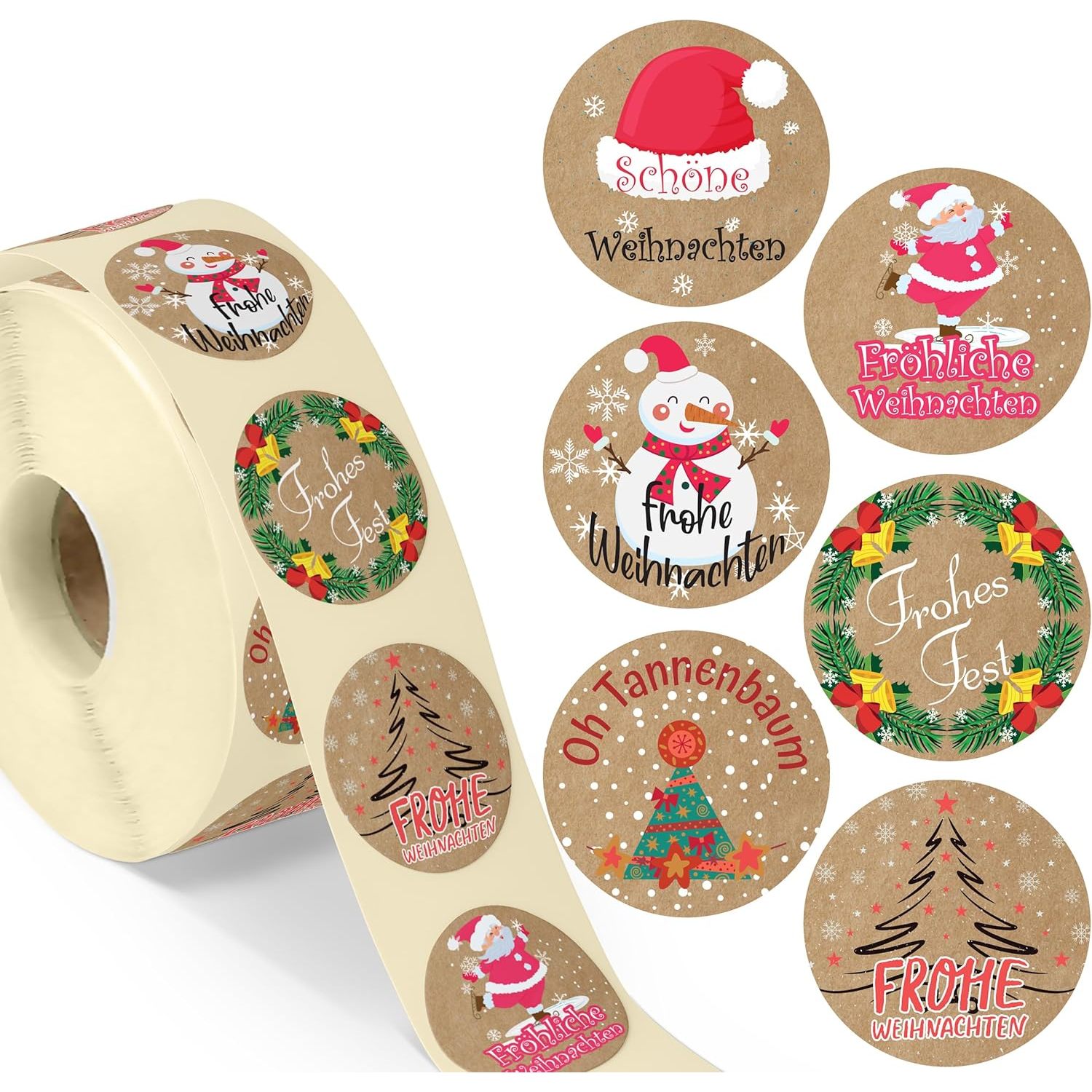 Image of Colortouch Stickers Christmas - 500pcs Of Paper Optics Christmas Stickers - Merry Christmas Sticker - Round Roll Vintage Self-adhesive Christmas Stickers For Gift Bags, Packaging