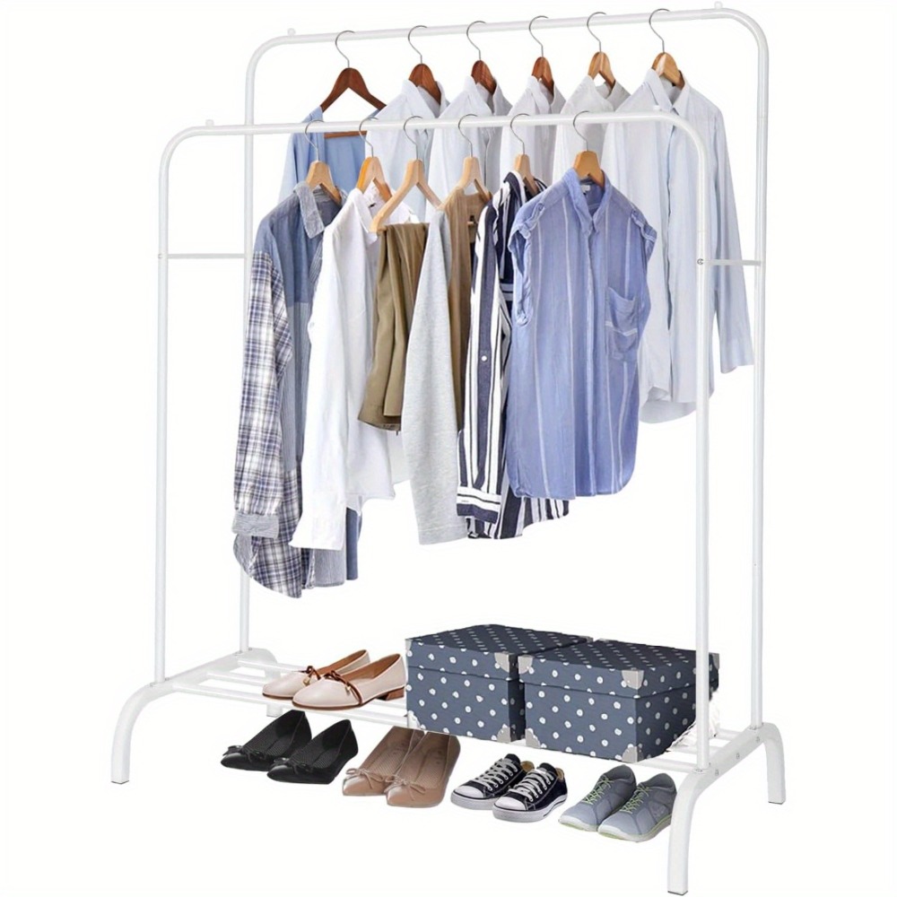 E-shop Kleiderständer Kleiderstange Garderobenständer Kleiderstange mit Doppelstangen und Ablagen Stabile Konstruktion Schwerlast Garderobe für Zuhause