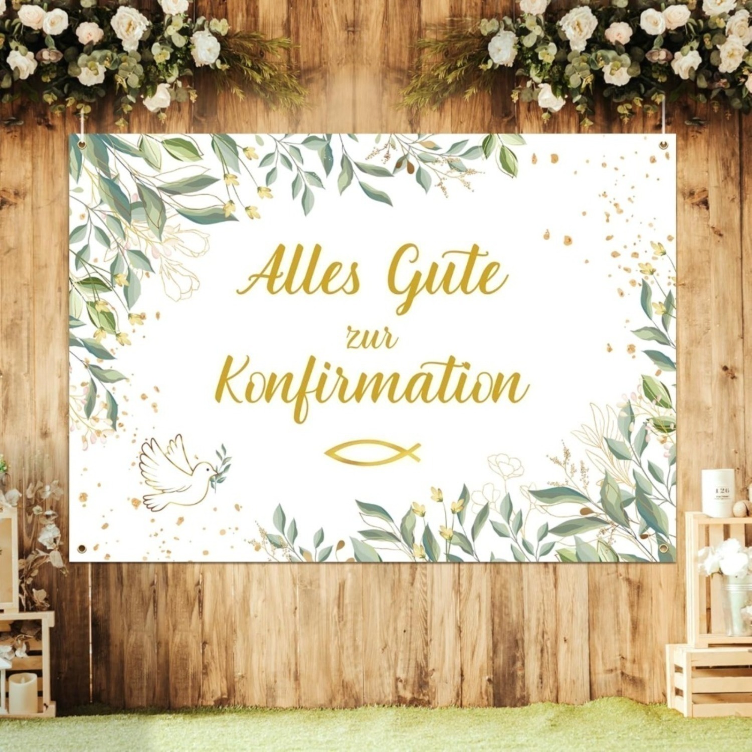 E-shop Konfirmations-Hintergrundtuch, 172 x 118 cm, Partydekoration, geeignet als dekorativer Hintergrund für Feierlichkeiten und Veranstaltungen,