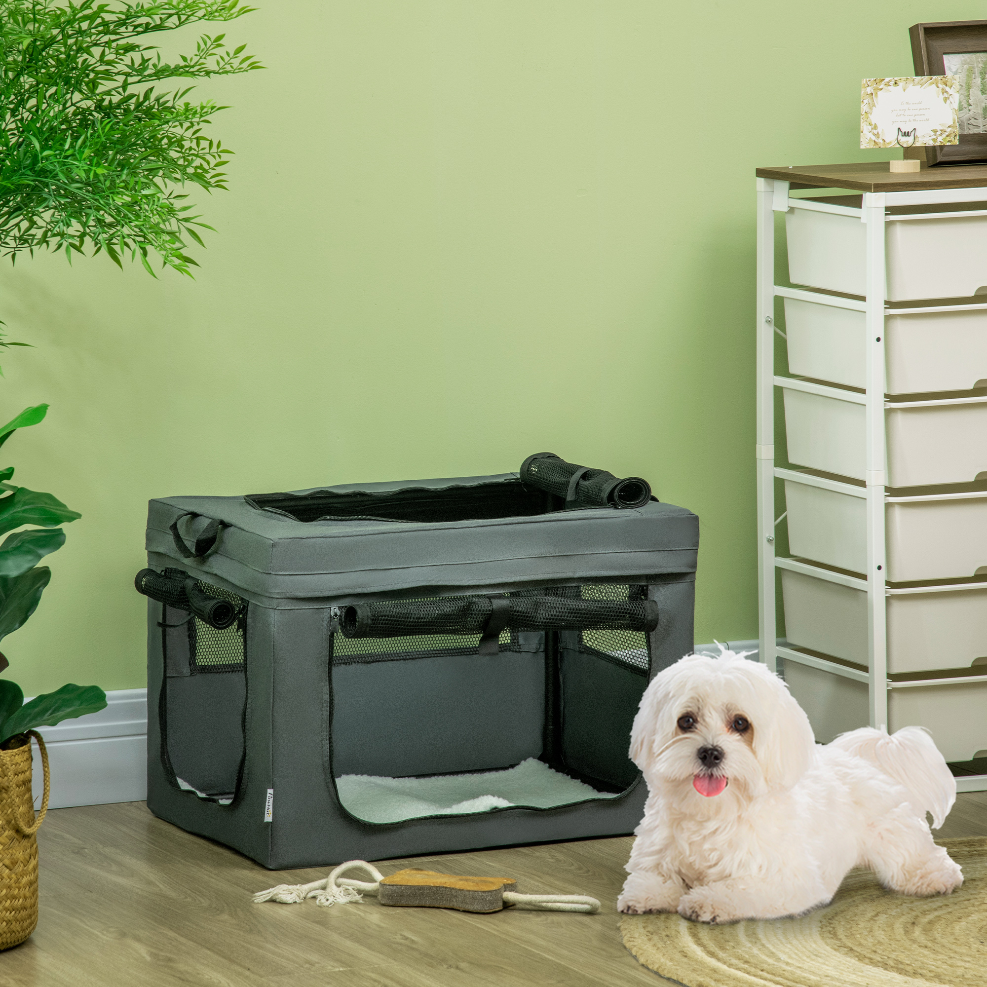 Dog Bag Dog Box With Mesh Window, Cat Transport Box With Cushion, Transport Box, Transport Bag For Dogs Up To 4 Kg, Oxford, Gray, 60 X 42 X 42 Cm