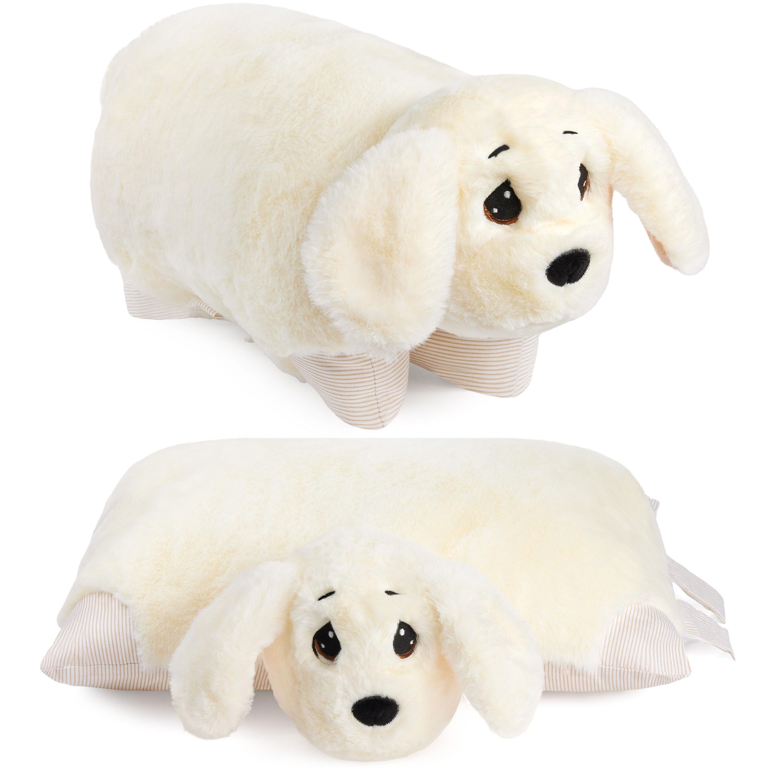 Image of Brubaker Plush Dog Cuddle Pillow - 2 In 1 Plush Toy And Cuddle Pillow - 40 X 30 Cm Snuggle Dog - Flip-open Children's Plush Pillow With Fastener - Animal Pillow Dog Pillow Stuffed Toy - White
