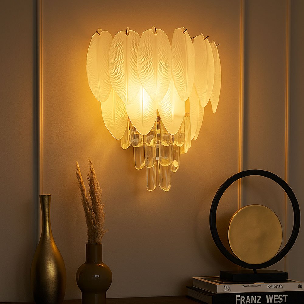 Image of Led Wall Lamp Hall Light Crystal Living Room Lamp Leaf Wall Light, 3-flame, Chrome-plated Metal, Acrylic, 3x 4w 3x 320lm Warm White, Wxh 35.5 X 20.5 Cm, Model 10623