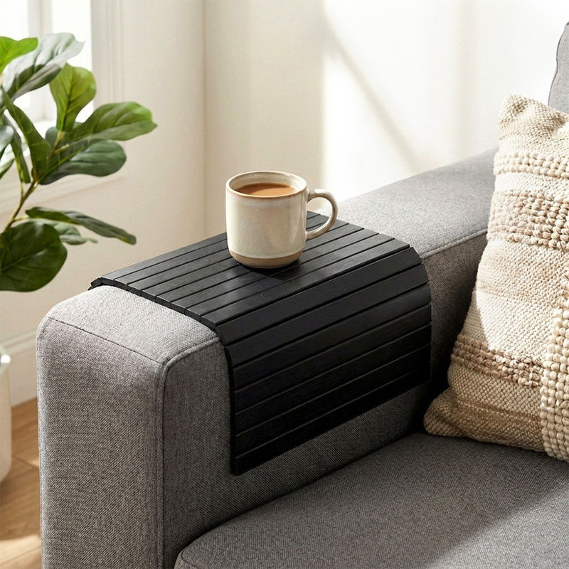 TEMU de Madera de Bambú Negra para Mesa 44X22 Cm - Práctica para Mesa, , Encimera de Cocina, , Base para Reposabrazos de Sofá o Sillón, las