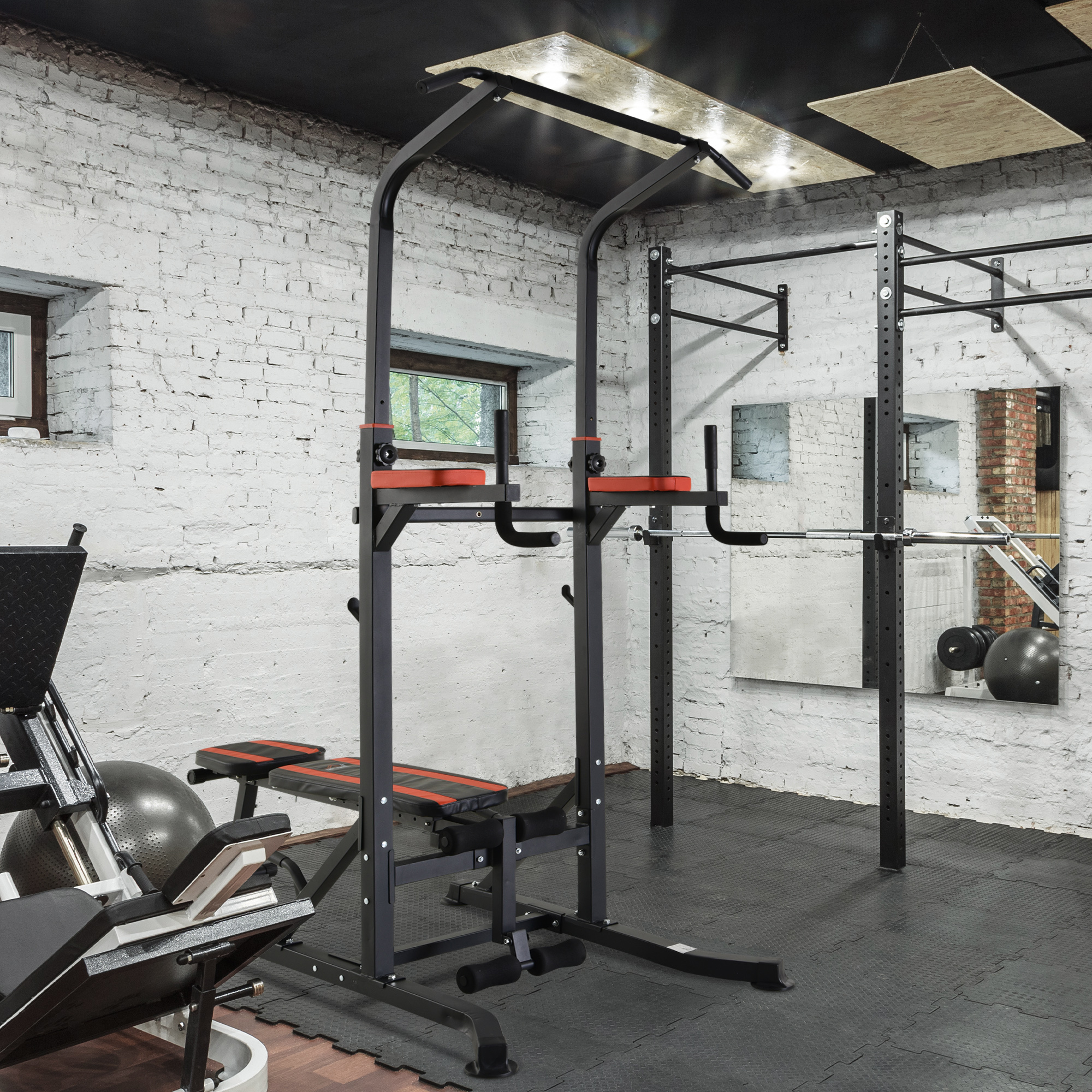 Homcom Foldable And Multipurpose Station With Pull-up Bar And Roman Chair, 92 X 178 X 200-236cm