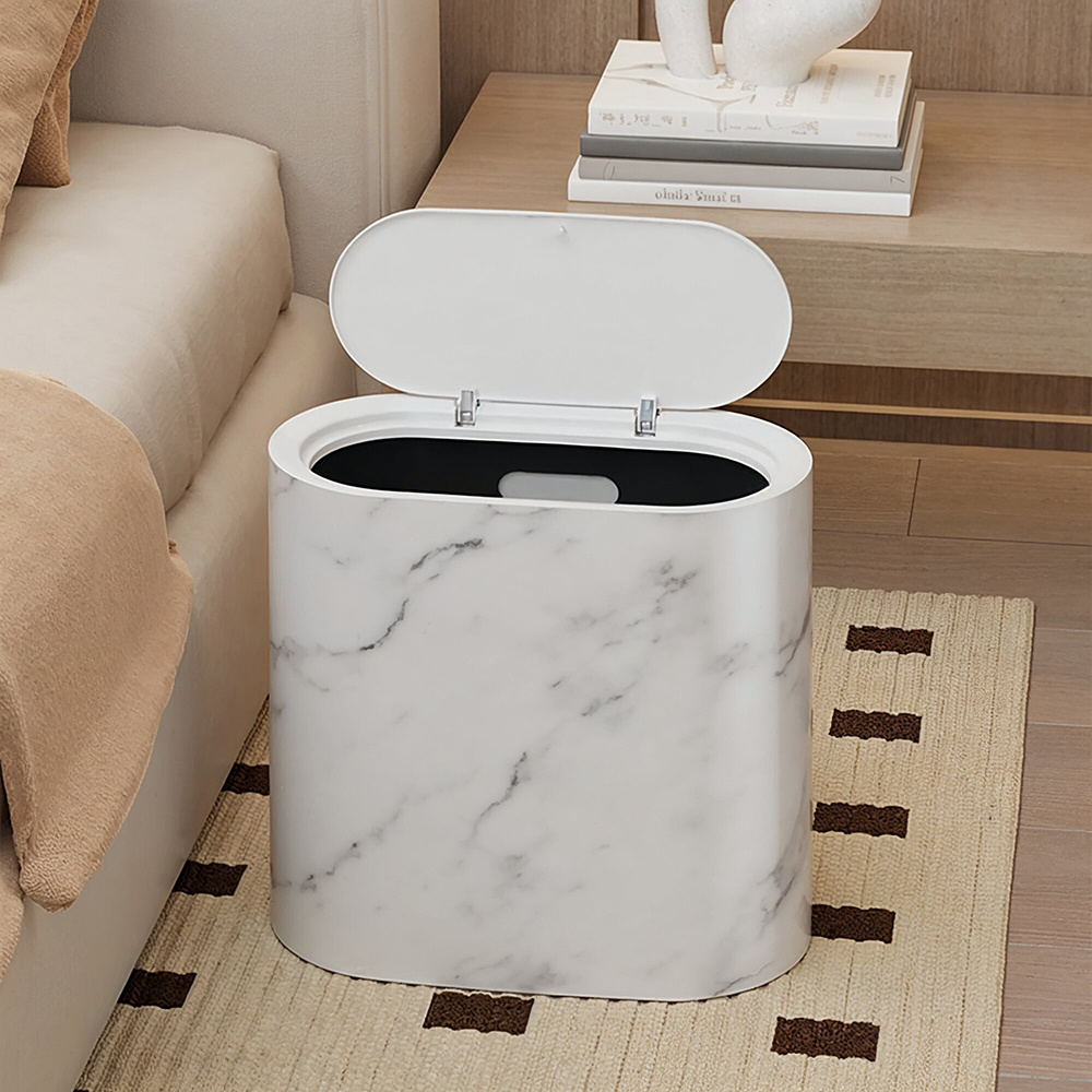 TEMU White Toilet Trash Can, Suitable For Multiple In Kitchen/bathroom/living Room, Narrow Slit Trash Can, With Lid To Prevent Odor And , With Inner