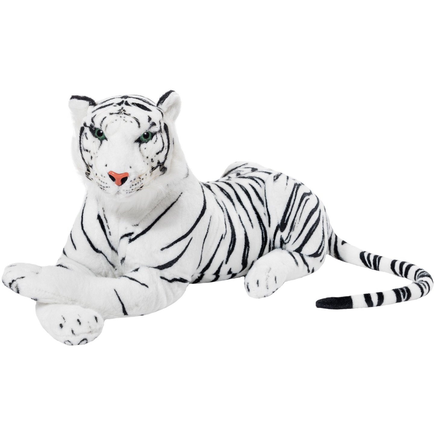 Brubaker Tiger 75 Cm - Lying Stuffed Animal Plush Toy - White