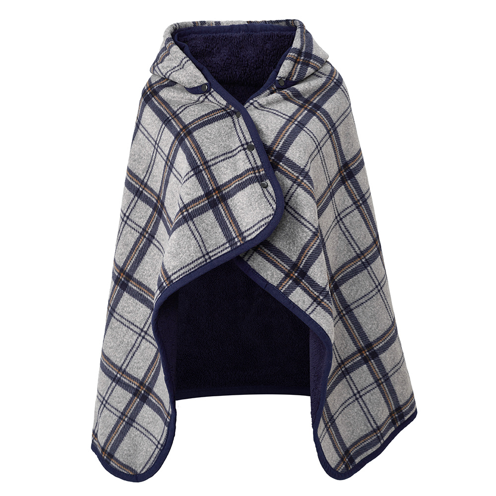 TEMU 1pc Hoodie Wearable Blanket Fleece Shawl, Double-layered Thickened Winter Warm Cozy Throw Blanket, Cape Blanket With Button, Machine Washabe,