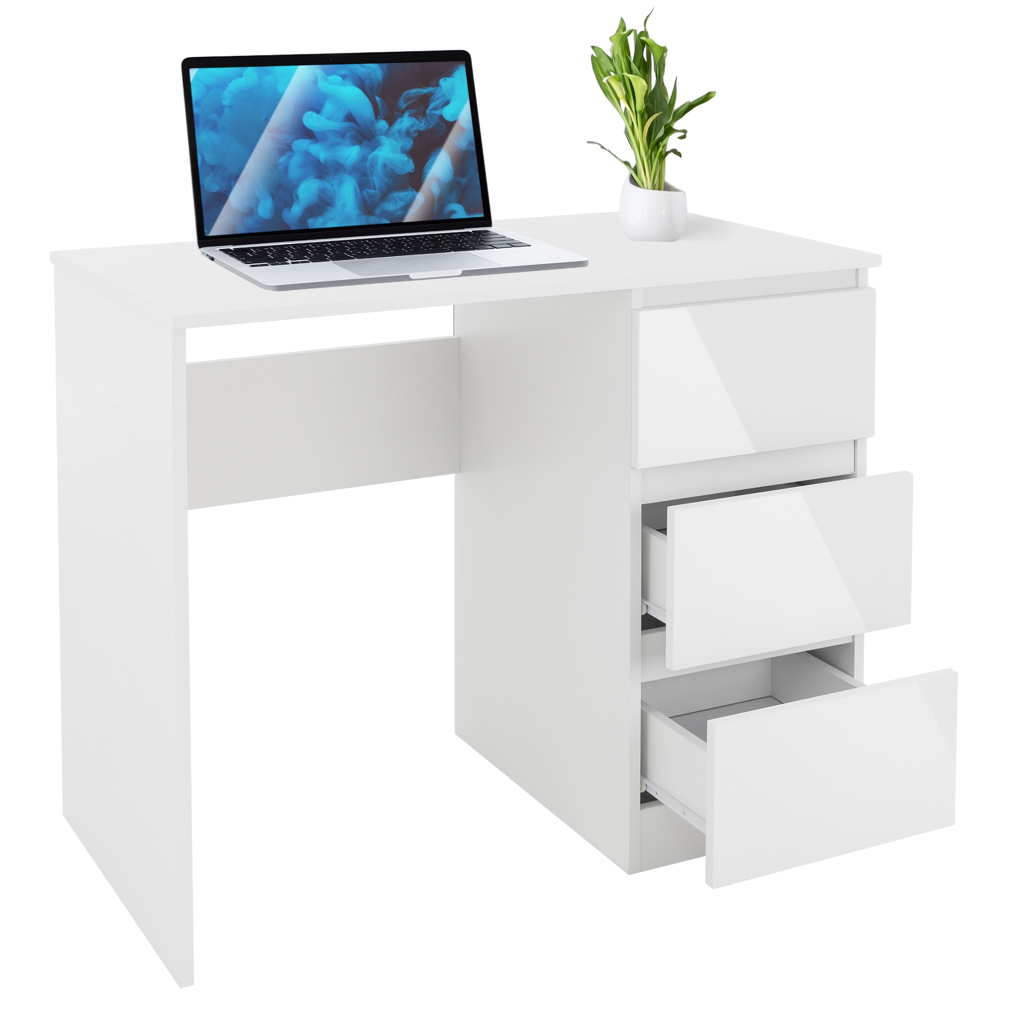 Image of Ml- With 3 Drawers, 90x76x50 Cm, Storage Space, Modern, Work Desk For Home And Office, Computer Desk, Office Furniture, Office Table, Kids' Desk, Laptop Table, Pc Desk
