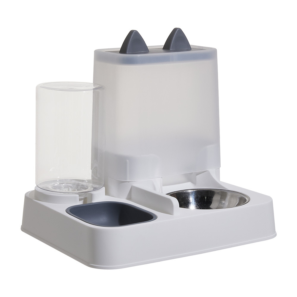 2-In-1 Cat Drinking Station Pet Feeder Cat Water and Food Dispenser Cat Feeding Bowls Double Dog Food Bowl Non-Slip Pet Bowl Gray 29x24x26cm