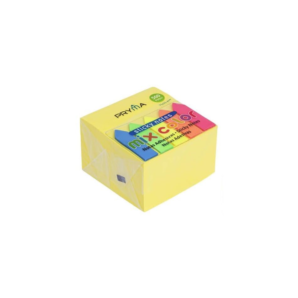 Pryma Stick Notes Adesivi Gialli mm 500 Fogli + Segnapagina Colorati 5x25 Fogli – Memo Note e Indicatori per Appunti,…: retailer-supplied image