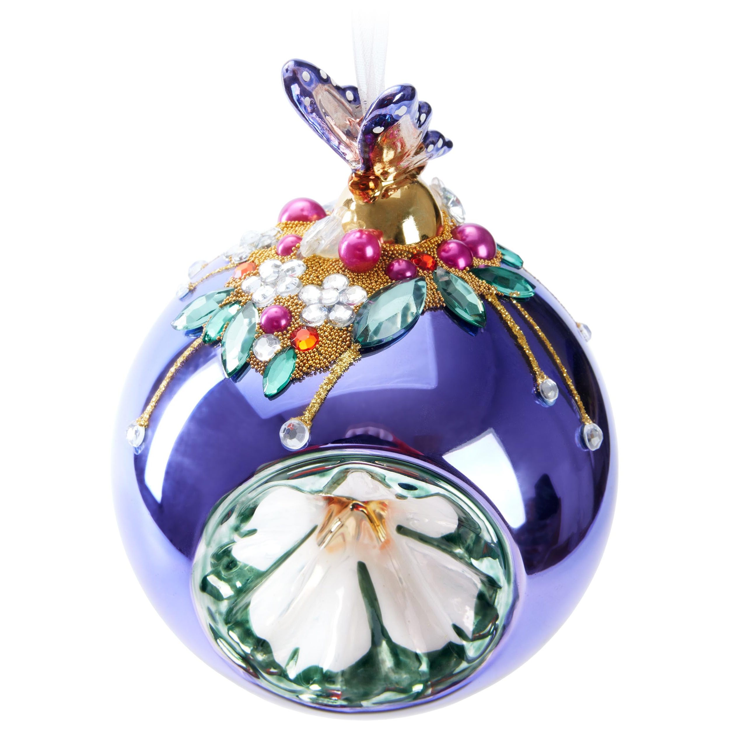 Image of Brubaker Premium Christmas Ball Purple With Figure - 10 Cm Christmas Tree Decoration With Pearl Decorations - Hand-decorated Ball - Christmas Tree Decoration