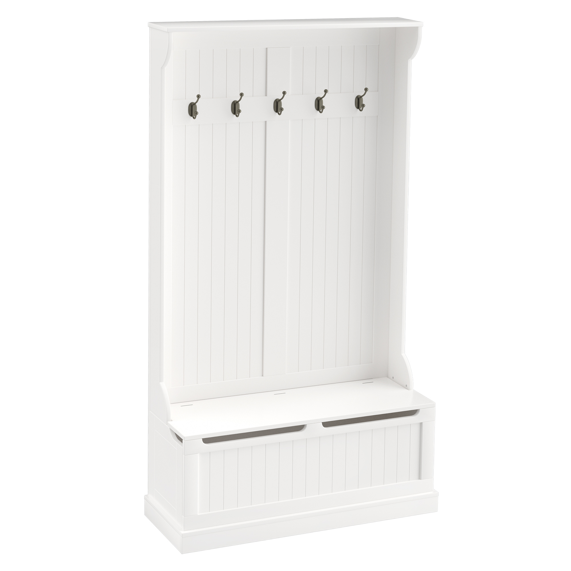 Homcom Entryway Furniture With Bench Coat Rack 3 In 1 5 Hooks, Storage Bench Hinged Lid, For Living Room, Hallway 34 X 179.7 Cm Cream