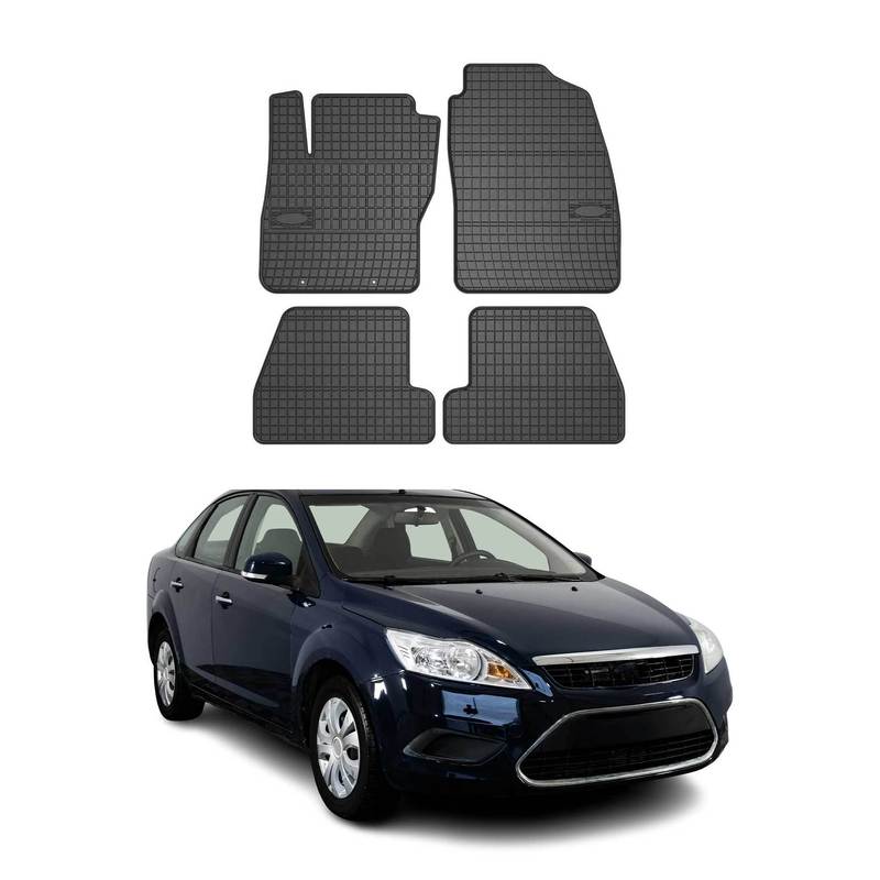 Rubber Foot Mats For Ford Focus Mk2 2004-2011 Car Mats Black 4x