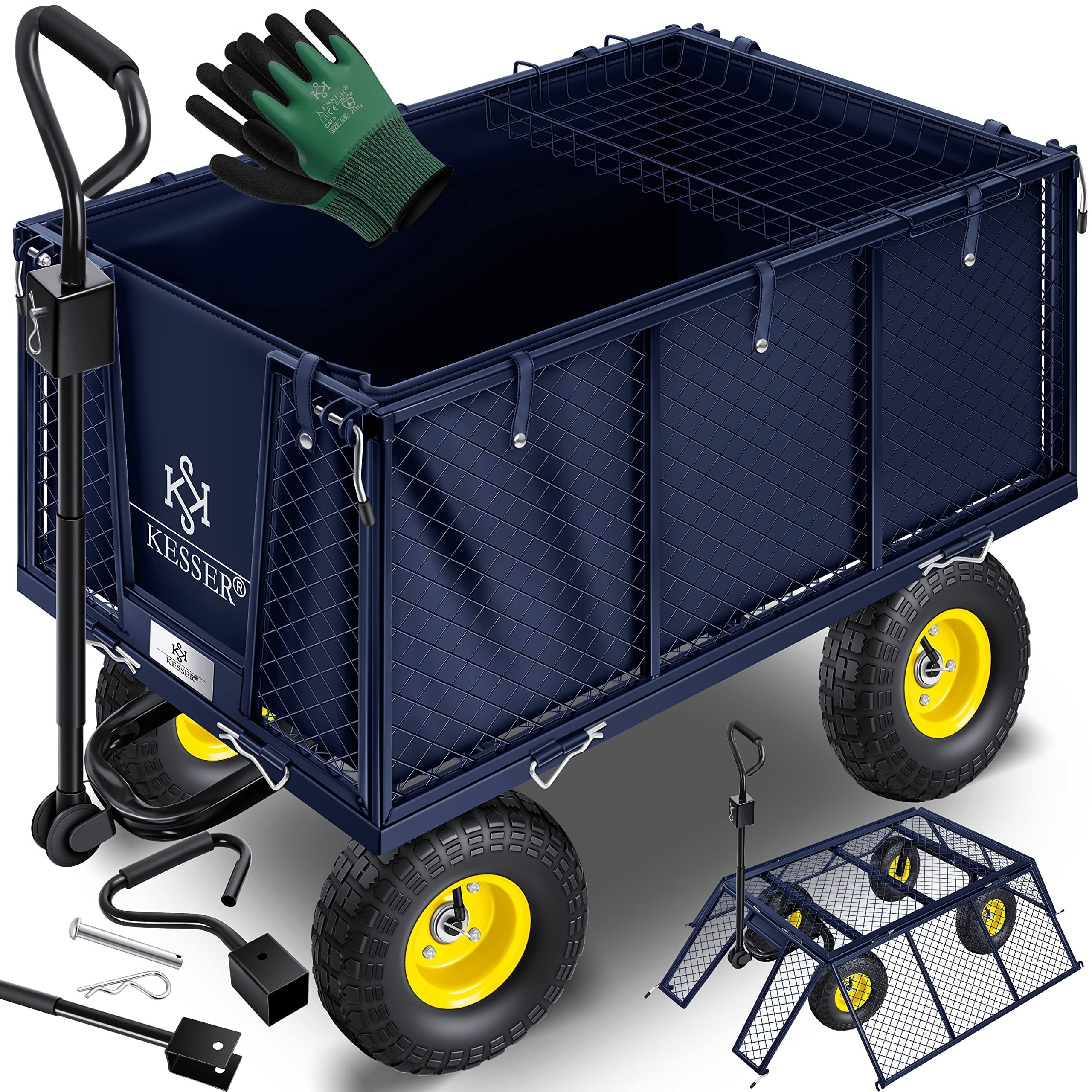 Kesser Wheelbarrow 550 Kg Loadable Garden Cart Transport Cart Garden Trolley Hand Cart Tool Cart Foldable With Removable Tarpaulin Pneumatic Tires