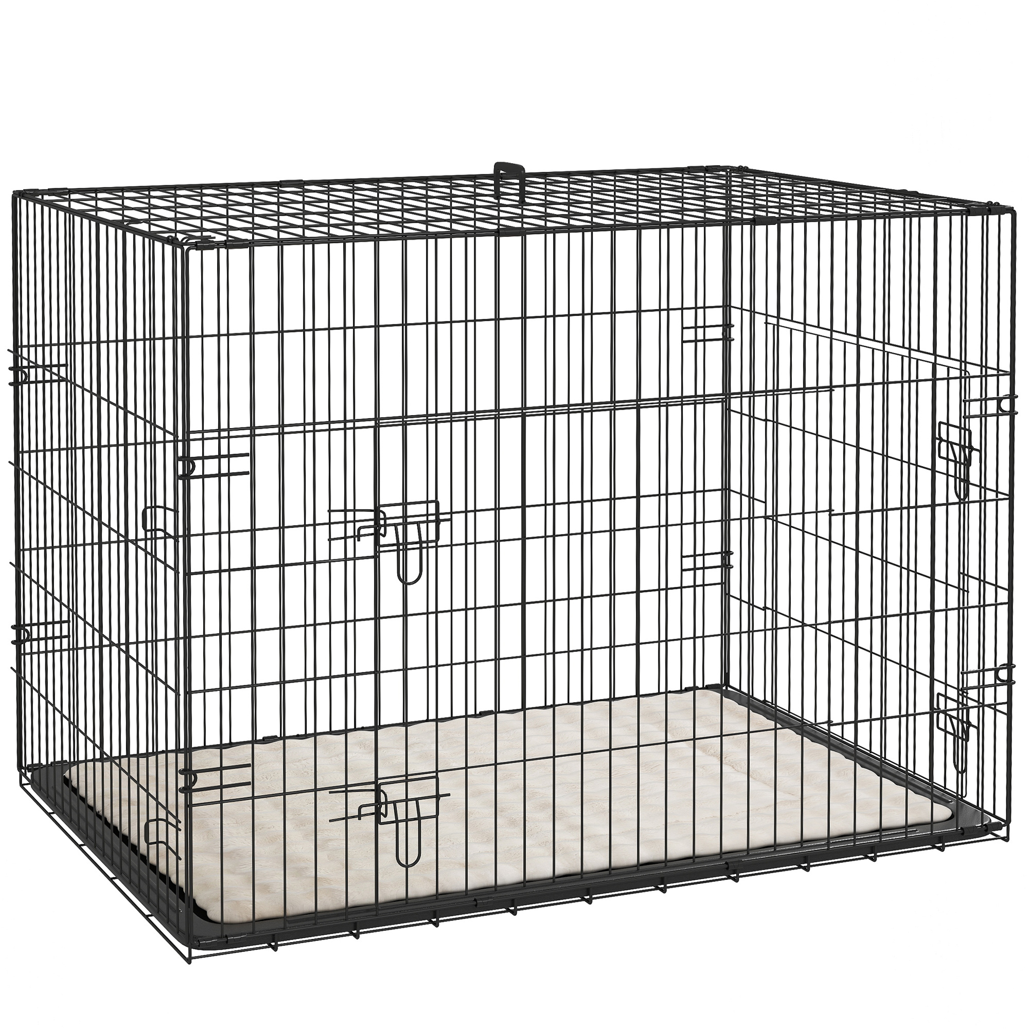 Pawhut Folding Transport Crate For Dog With Handle, Removable Tray, Cushion Included 91 X 62 X 68