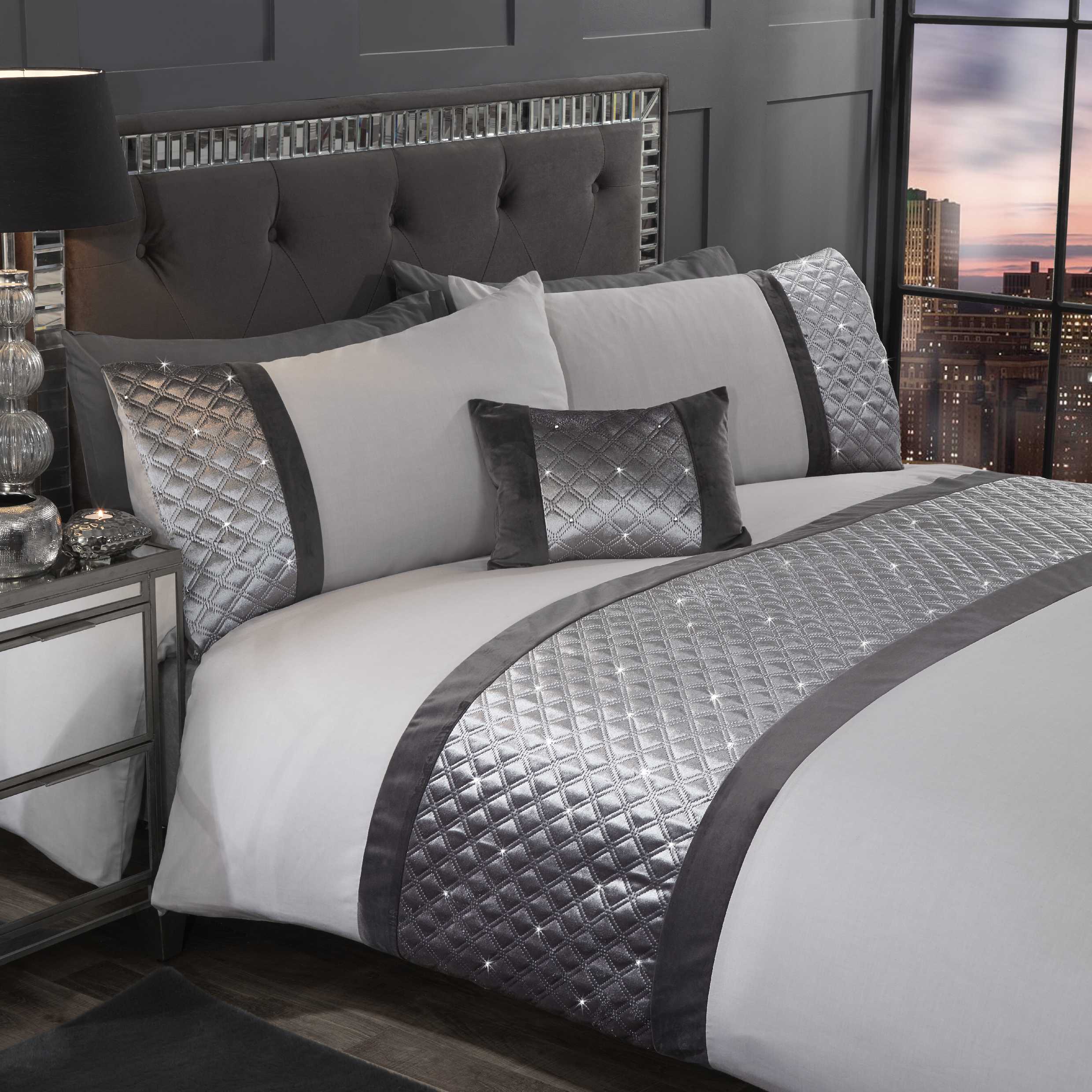 TEMU Diamond Duvet Cover Set – Single, Double, King Size | Quilted With Sparkling Sequin Detail | Luxury Blend (50% Cotton, 50% Polyester) | Includes