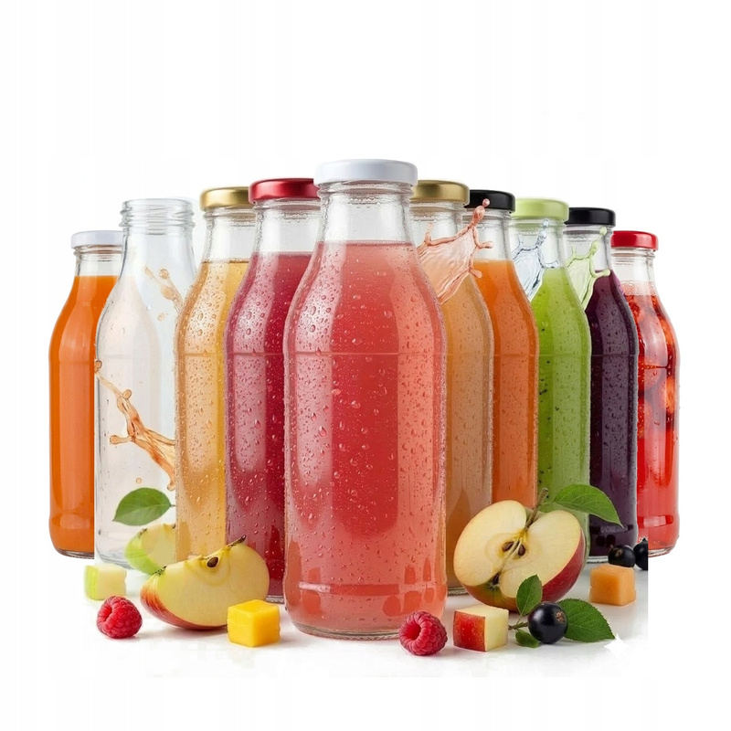 Image of 10 Glass Bottles 500ml 10pcs With Fi 43 Caps For Juices Syrups Lemonade Smoothie Water Milk Drinks Kubuś Bottle For Storing Homemade Juices And