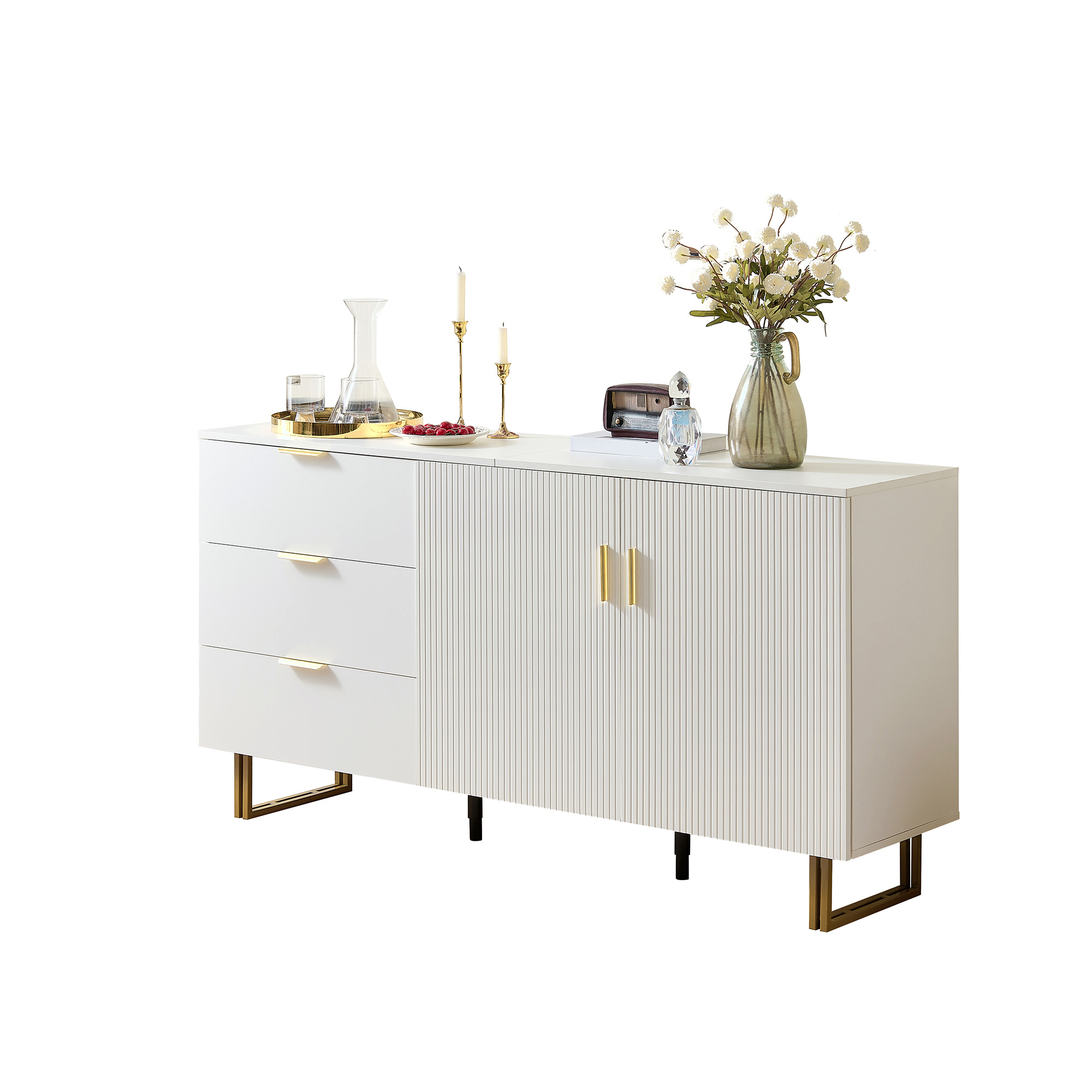 Image of Modern Sideboard With And 3 Drawers – Elegant Furniture Piece With Alloy And Steel Legs, [old Sku: Gl3045w]