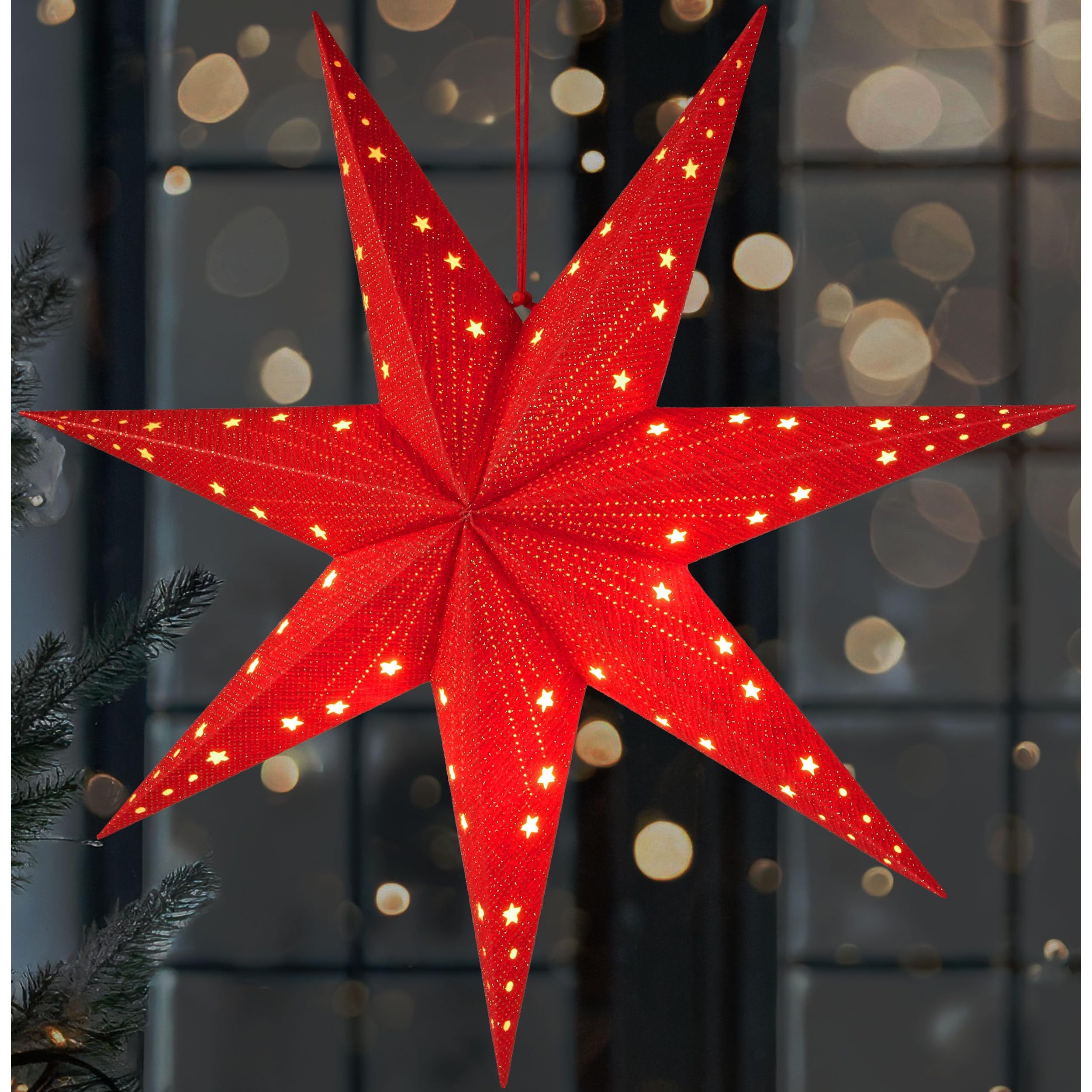 Image of Brubaker Led Christmas Star For Hanging - 60 Cm Paper Star With - 3d Advent Star - Battery-operated, Hanging And Illuminated - Window Decoration Light Star