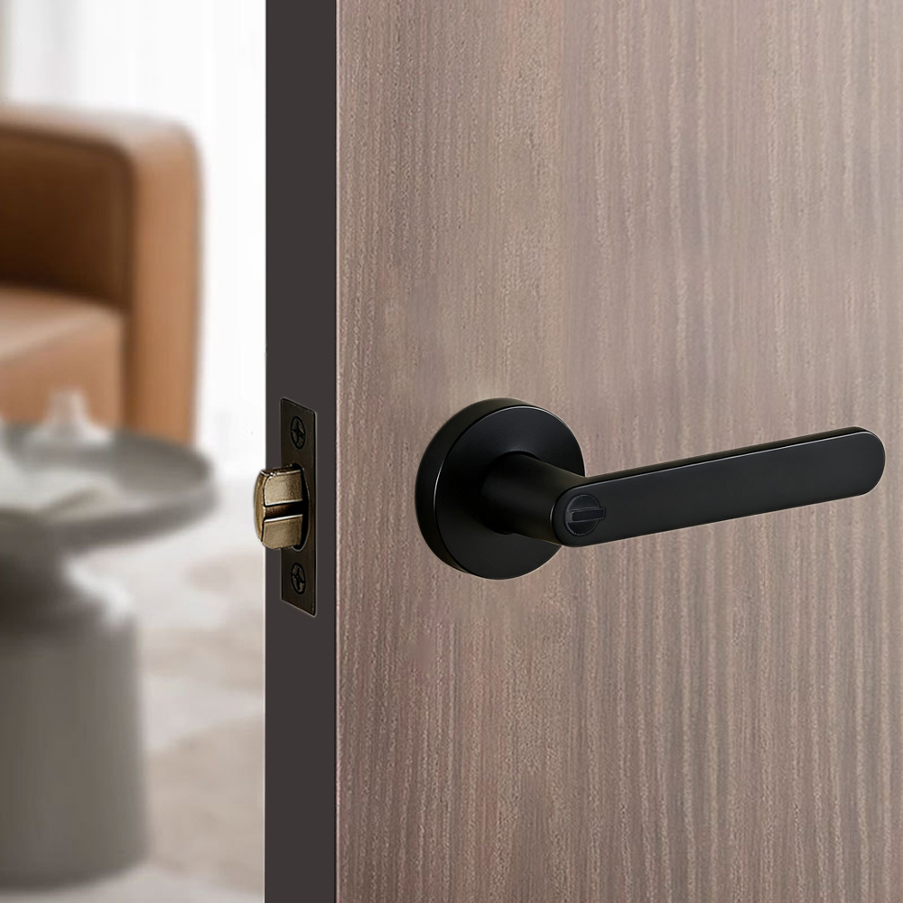 TEMU 1 Set Black Round Three-bar Door Handle Without Key, Bathroom Door Handle Lockable Bedroom & Bathroom Door Handle Suitable For Office, Bedroom &