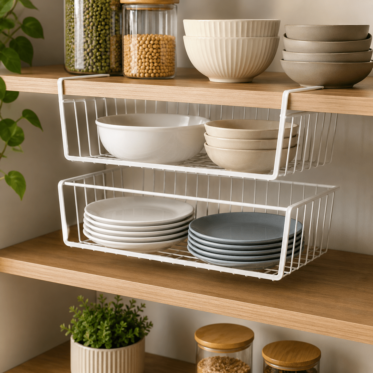 TEMU 2pcs Under Shelf Storage Basket Set, Hanging Shelf Organisers For Kitchen, Pantry And Home Organisation, X 41 X 26.3cm