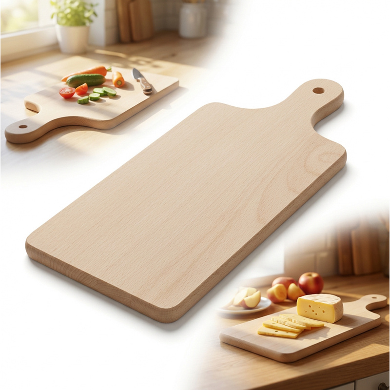 TEMU Planche à découper traditionnelle en hêtre avec poignée, 36 x 16 cm, Cuisine