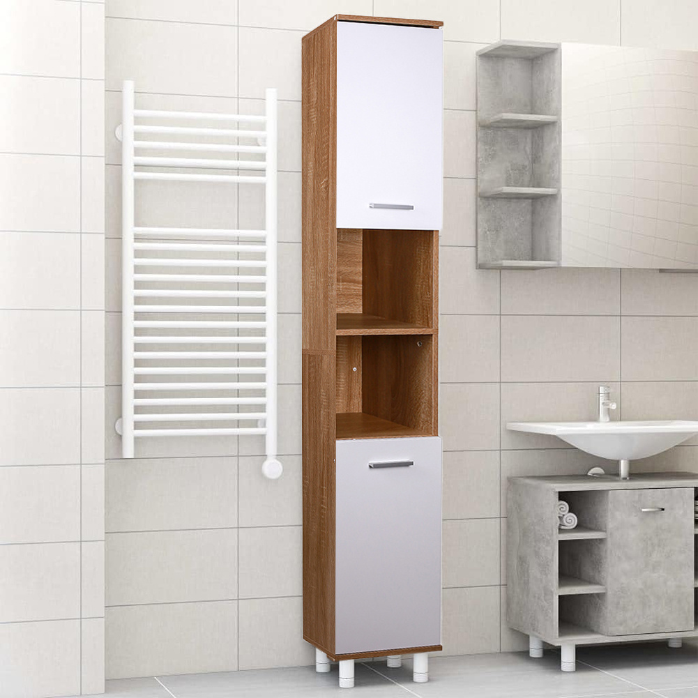 Shally Dogan Mobile In - Column 2 Doors, Narrow Self-supporting Cabinet With 4 Feet, Shelf, Living Room, Bathroom, Kitchen, Bookcase, Office (white + Oak)