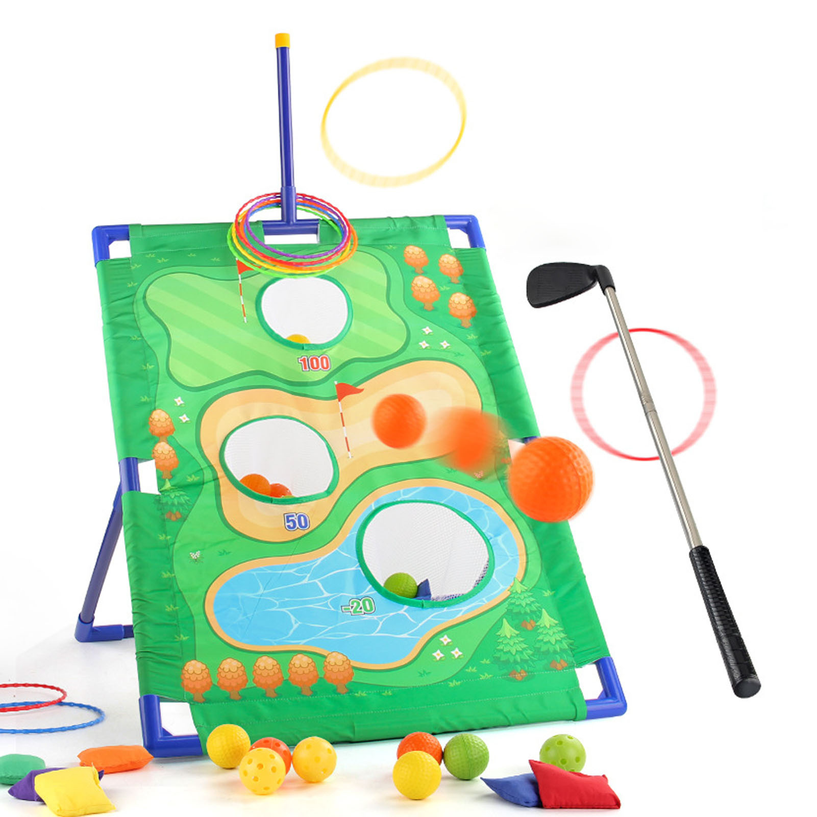 Golf Skill Training Set with Stand and Target Rings
