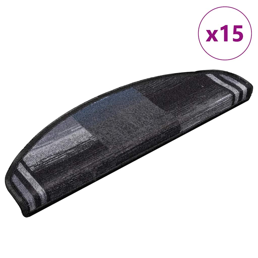 Image of Self-adhesive Step Mats, 15 Pieces, Black And Gray, 65x21x4 Cm