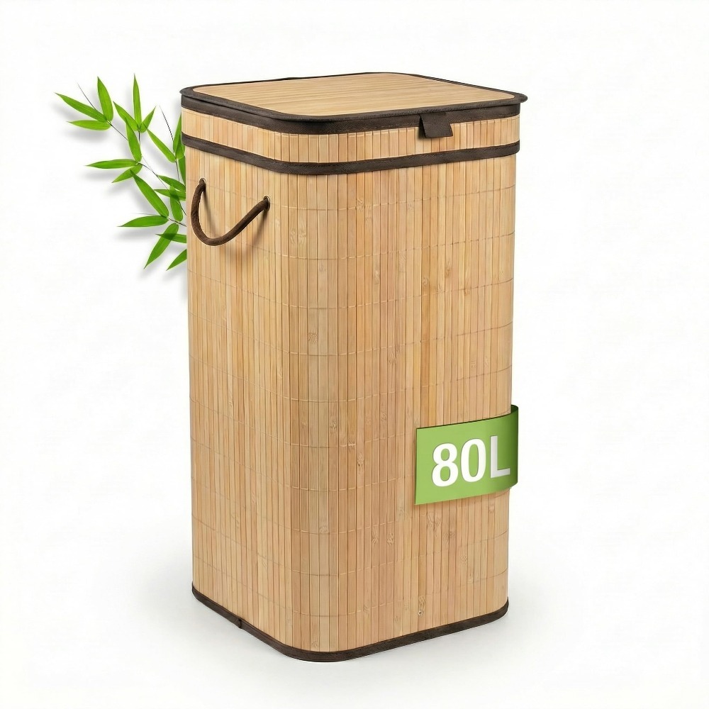 Natural Bamboo Trash Bag Holder With Cover, Fits 80l Yellow Trash Bags, Kitchen Odor- Room Trash Can