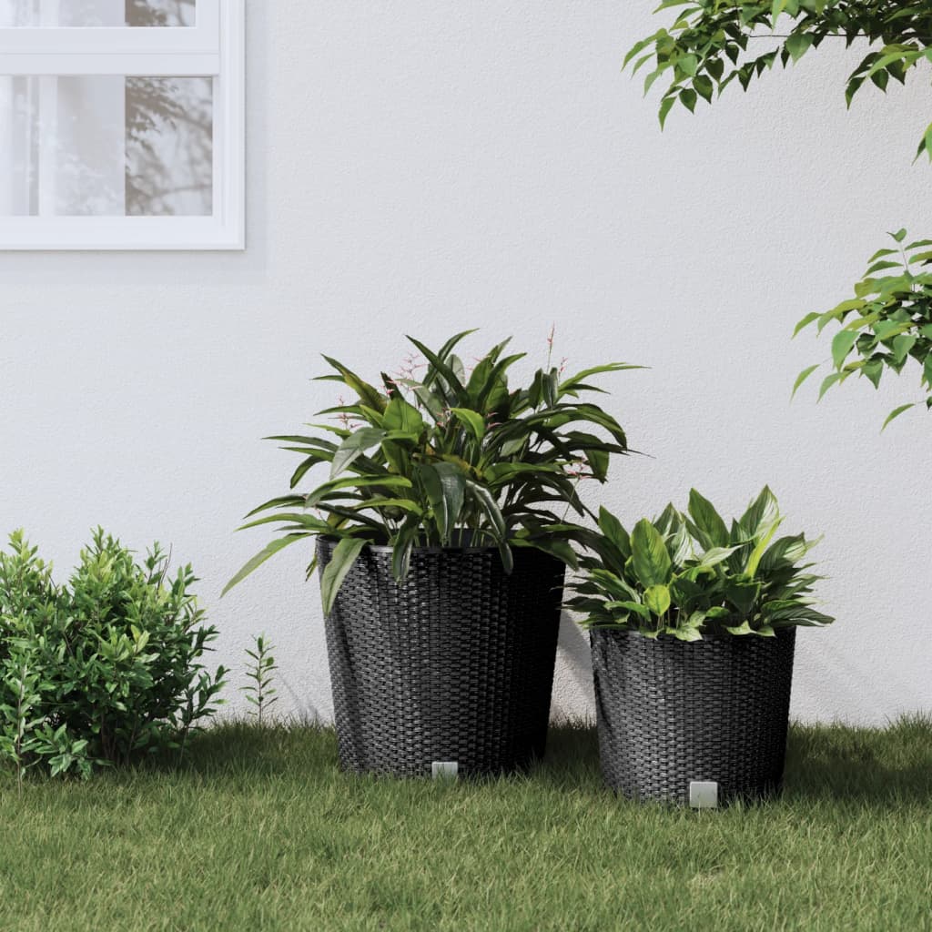 Vidaxl Planter, Flower Pot With Removable Insert, Flower Pot Overpot Rattan Look, Planter Box For Indoor Outdoor, Pp