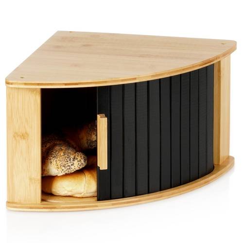 narożny drewniany czarny 29x29x20 naturalnego drewna bambusowego, przesuwane drzwiczki, nowoczesny design, idealny do przechowywania pieczywa, bułek i wypieków, oszczędność miejsca w kuchni, elegancki czarnego z bambusem, solidna konstrukcja, łatwy montaż, praktyczny i dekoracyjny element wyposażenia, oryginalny produkt , zgodny z europejskimi standardami, doskonały do nowoczesnych i skandynawskich wnętrz.
