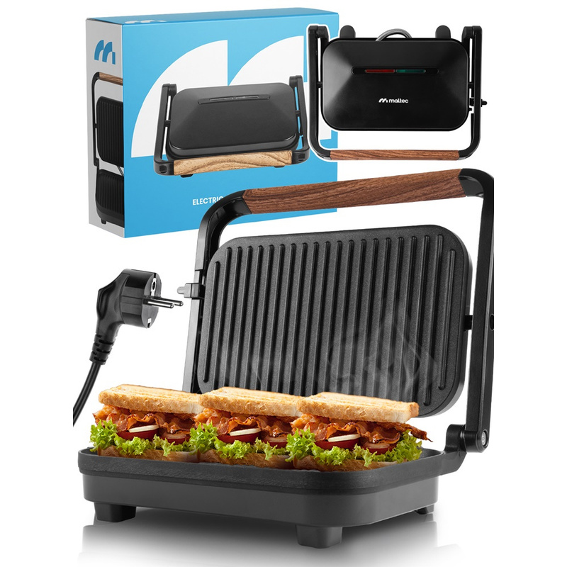 Image of Electric Grill Caretaker For Panini Sandwiches Toaster Foldable Maltec Sm1500w