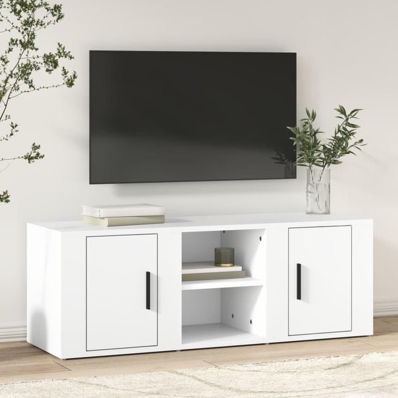 TEMU Meuble TV 100X31.5X35 Cm Bois Blanc, Meuble TV, Meuble TV Mural, Meuble TV Autoportant, Meuble TV avec Rangement, Meuble TV Style Européen,