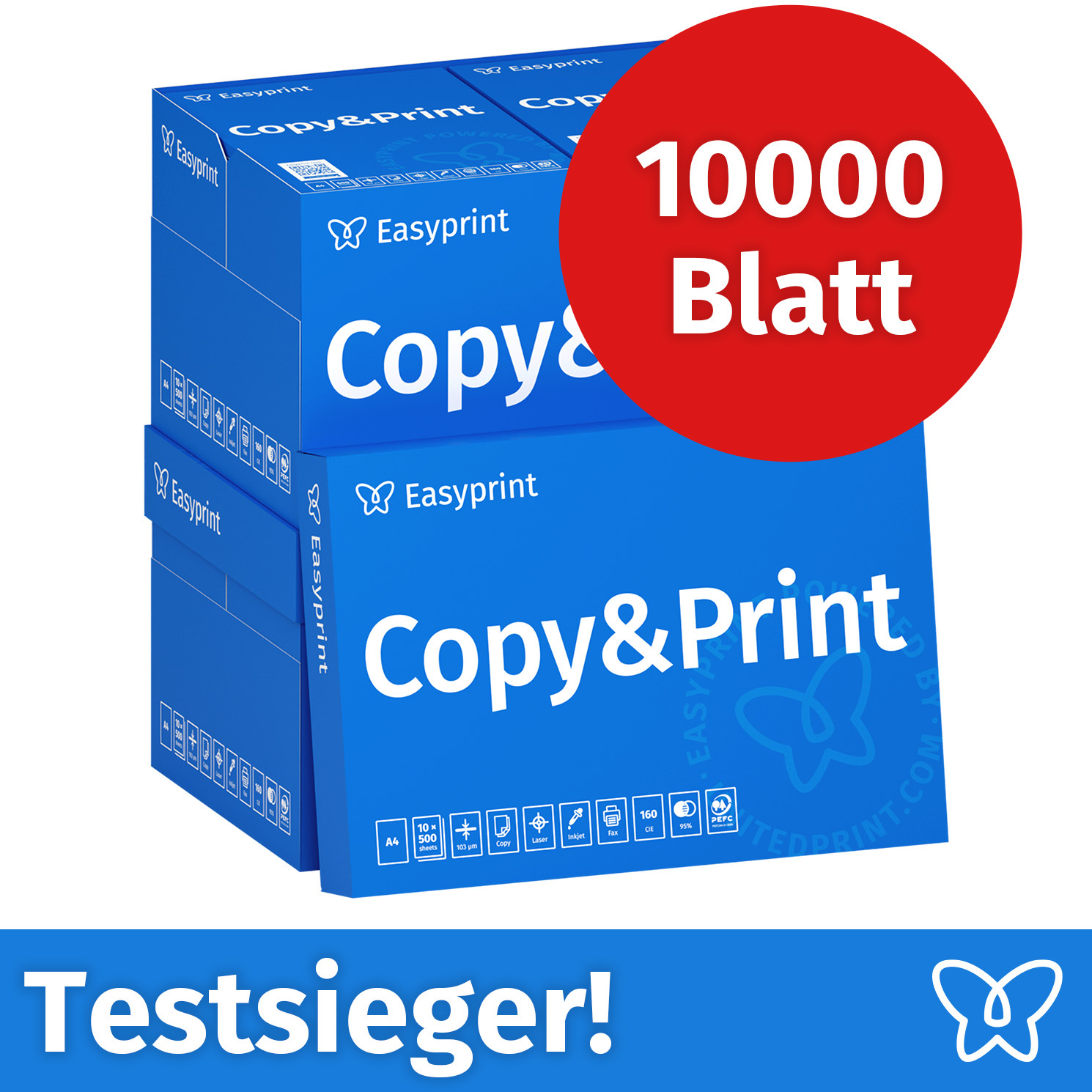 Image of Easyprint Printer Paper Copier Paper 10000 Sheets 20 X 500 A4 -white Cie 160 Certified