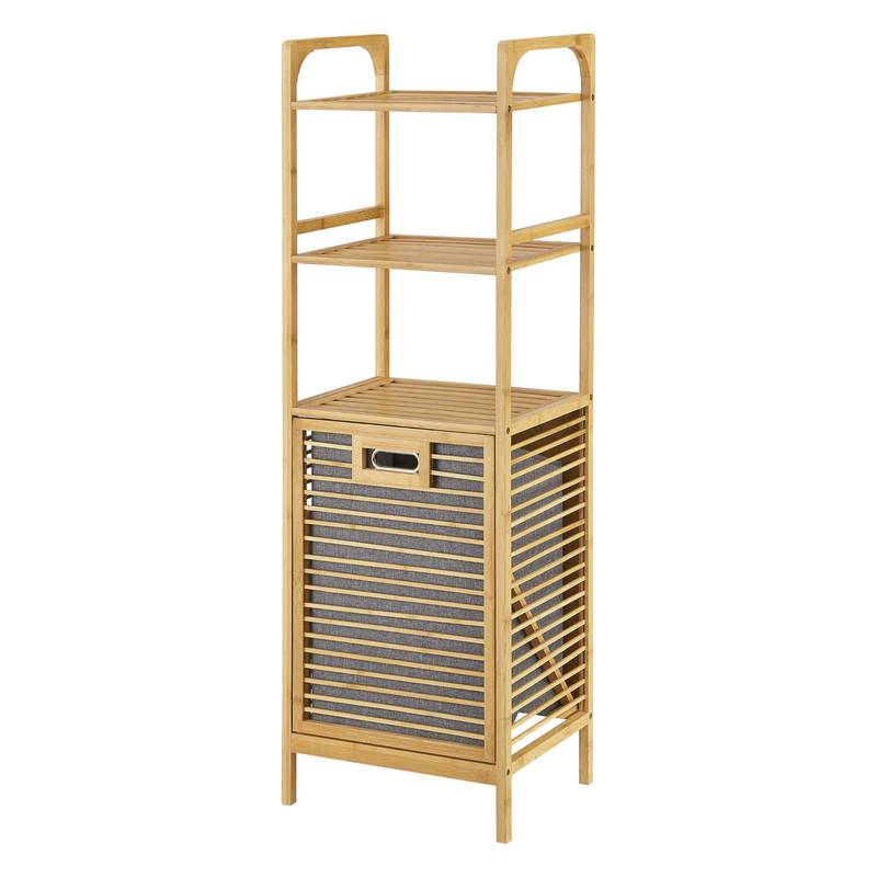 Bamboo Laundry Rack Tidaholm 118 X 40 X 31 Cm, Laundry Cabinet With 2 Shelves, Laundry Collector, , Removable Laundry Bag
