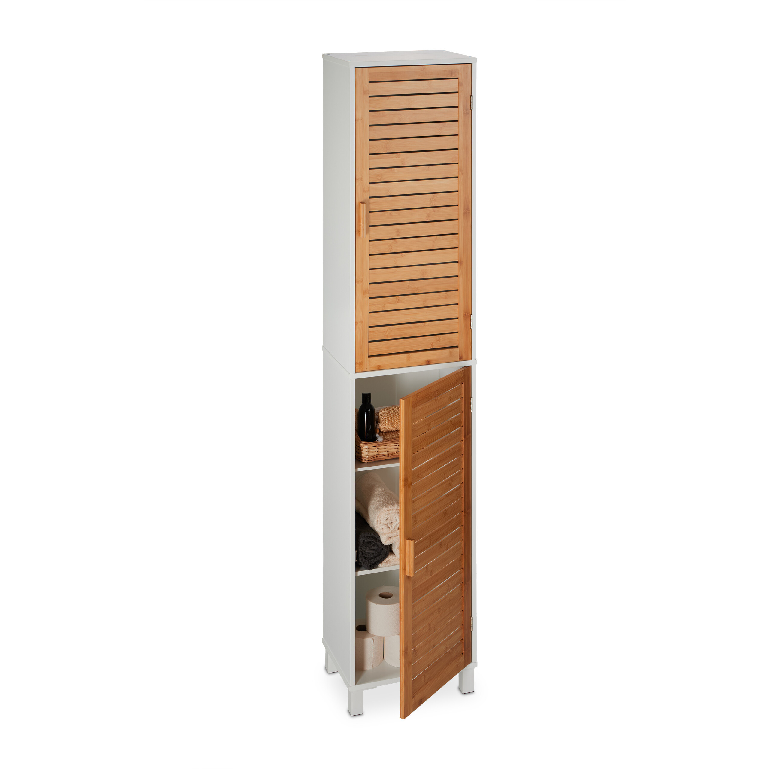 Bathroom Cabinet In White/natural - (w)40 X (h)190 X (d)30 Cm