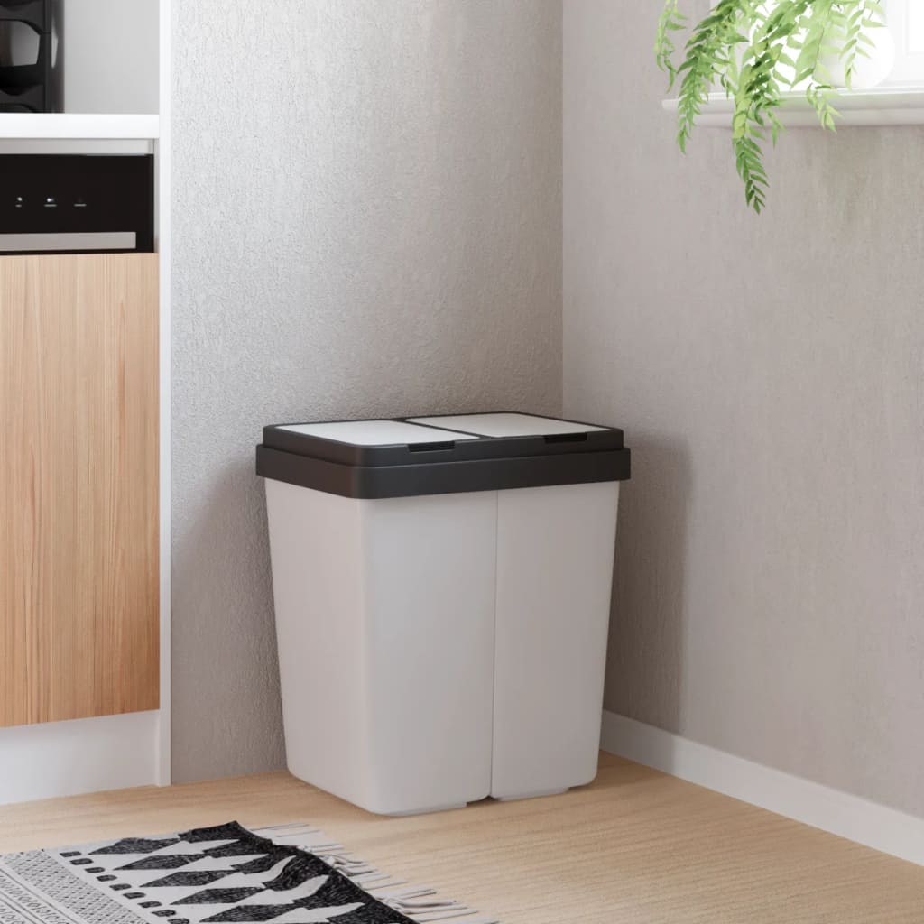 Vidaxl Duo Trash Can, Waste Bin With 2 Compartments, Double Trash Can For Room Toilet, Waste Container Trash Container Paper Basket, White