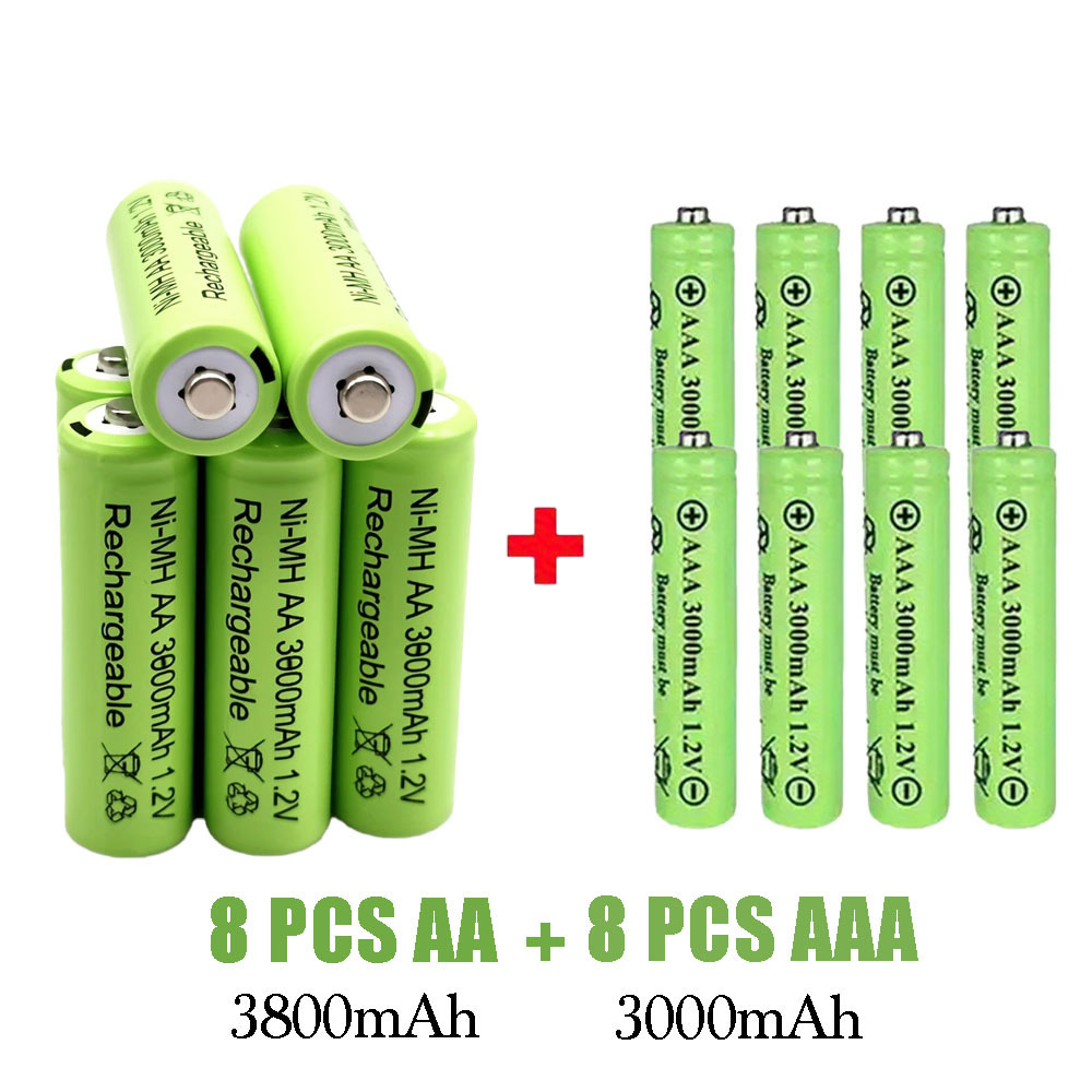 TEMU Aa+aaa 8/16/32 Rechargeable Battery Set, 3800mah+3000mah Long-lasting Alkaline Power For Toys, Clocks, Garden Landscaping Outdoor Solar Lights