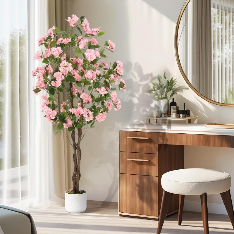 Image of 5ft Artificial Osmanthus Tree, Faux Osmanthus Plant In Pot With 252 Lifelike White Flowers & Natural Wood Trunk, Indoor Outdoor Fake Plants Floor Flower Trees Decor